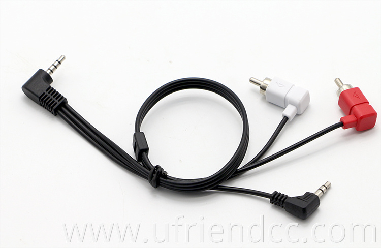 Audio Jack to RCA Connector AV Cable Custom Right Left Angle 90 Degree 3.5mm 3RCA Male 1m 2m 3m OEM Silver Polybag Accept Braid